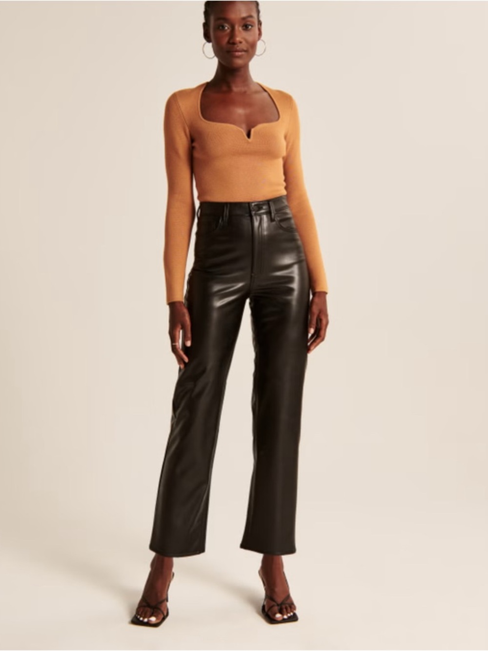 Abercrombie & Fitch High-Rise Faux Leather Wide-Leg Pants - Black